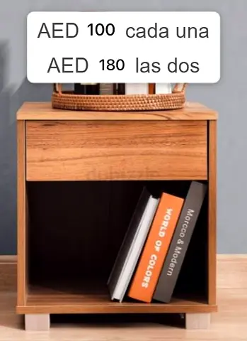 Wooden Nightstand with Open Shelf (2x)