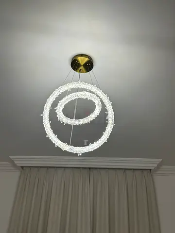 Modern LED crystal double-ring chandelier — used, excellent condition two items