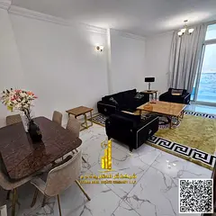 a furnished two-bedroom apartment with a living room is available for monthly rent in Ajman✔️ In