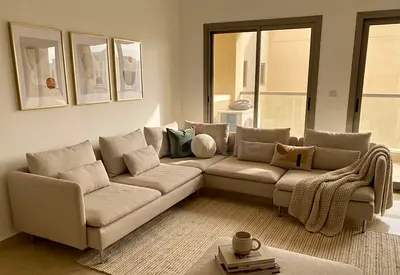 Stylish corner sofa set Includes ottoman Elegant beach color finish