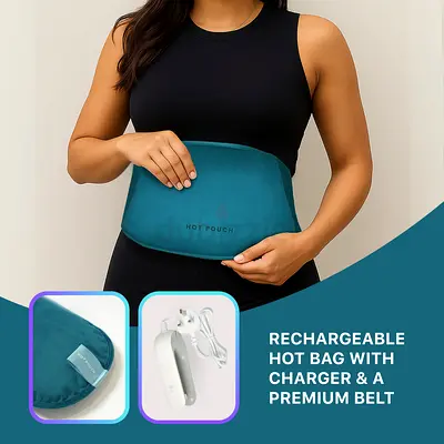 HOTPOUCH Period Cramp Relief – Portable, Cordless, Fast-Heating Belt for Menstrual Pain Relief.