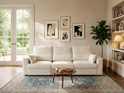 Elegant Cream Sofa Bed Modern design with soft fabric. Very neat and lightly used. Ready for immedia