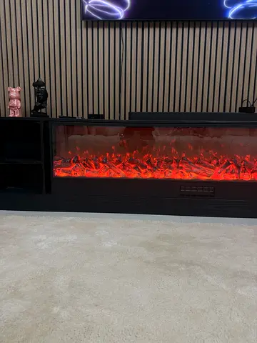 TV Wall Unit with Built-in Fireplace | Designer Background | Luxury Feature | Like New