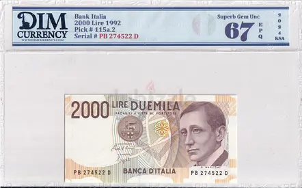 Italia Banknote 2000 lire 1992 DIM 40 AED