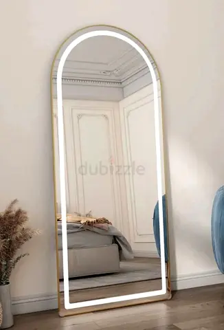 Arched full-length LED floor mirror — gold frame 200×80cm