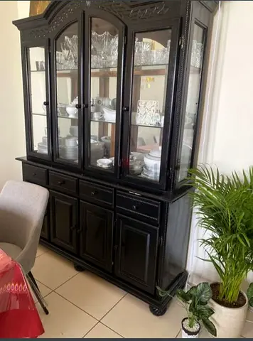 Elegant Black Display Cabinet with Glass Shelves