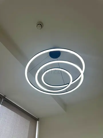 Modern Circular Chandelier with Triple Ring – White  Black