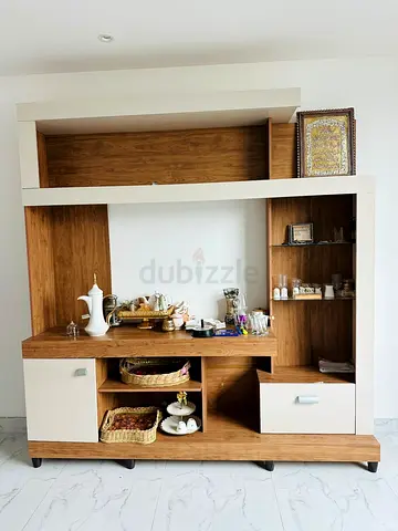 Wooden TV Entertainment Unit with Shelves and Drawers