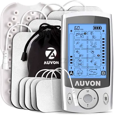 AUVON Dual Channel TENS Unit Muscle Stimulator Machine with 20 Modes, 2 and 2x4 TENS Unit Electro