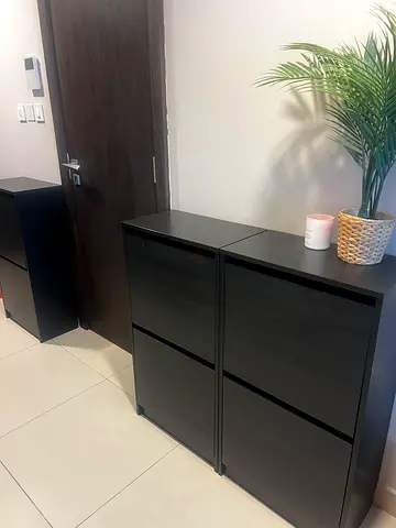 Dark wood storage cabinet for shoes