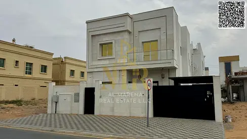 Luxury villa in Al Yasmin, 5 master bedrooms, majlis, living room, modern kitchen, maid's room with outdoor seating area, all-inclusive price
