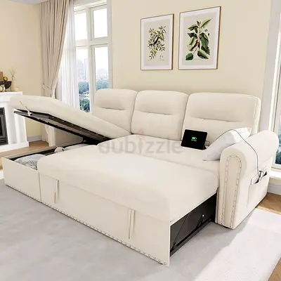 Nailhead armrest thick cushion pull out sleeper sofa