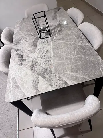 My marble-top dining table with 6 upholstered chairs