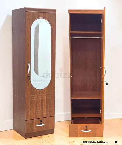 My slim wooden wardrobe with mirror and drawer - 190cm