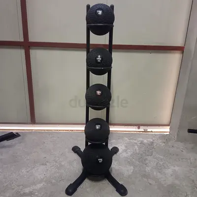 Set of 5 TRX Slam Balls with Vertical Rack (Used, Good Condition)