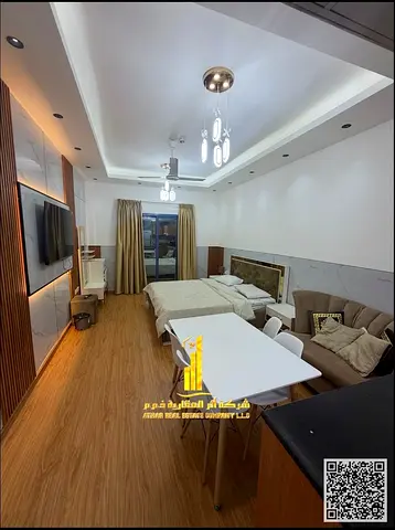 For monthly rent in Ajman - Studio apartment semi-detached kitchen, open view, fully furnished new