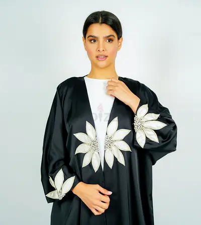 Elegant Black Abaya with Floral Embellishments
