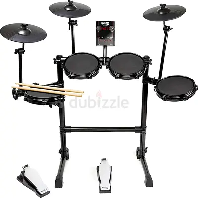 RockJam Mesh Head Kit, Adjustable Eight Piece Electronic Drum Kit with Mesh Head, Easy Assemble Rack