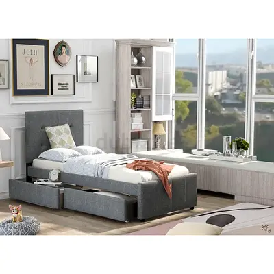 Gray linen 2 drawers single bed