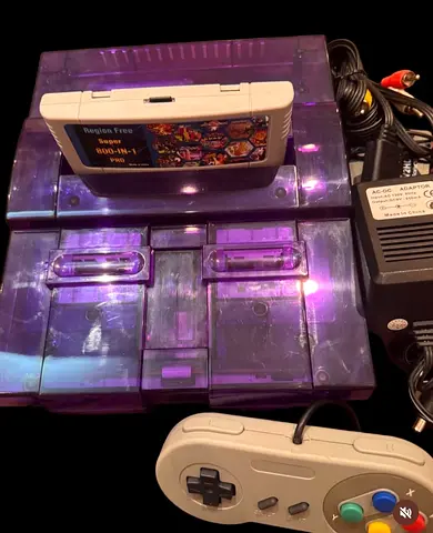 Super Nintendo SNES purple +game card 800 games