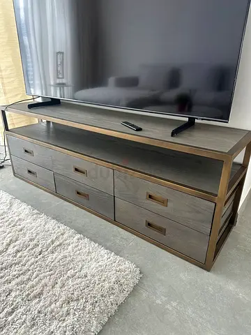 Dark Grey Wood TV Stand – 160 cm, 6 Compartments