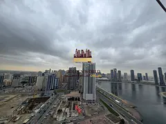 3BR hall in Al Khan, balcony, free AC, 3 masters, maid room, 5 baths, parking, gym, pool, Qasba/lake