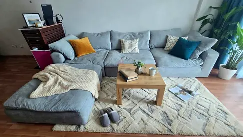 Modular pan home pianca feathers filled sofa with footstool