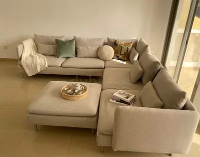 Modern corner sofa Light beach color Spacious and cozy with ottoman