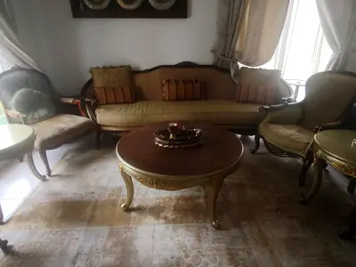 Classic wooden living room sofa set with coffee table