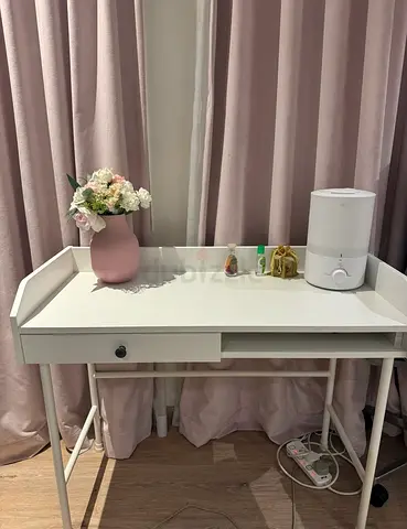 White compact study desk with drawer — gently used