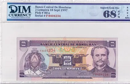 Honduras Banknote 2 lempira 1997 DIM 40 AED