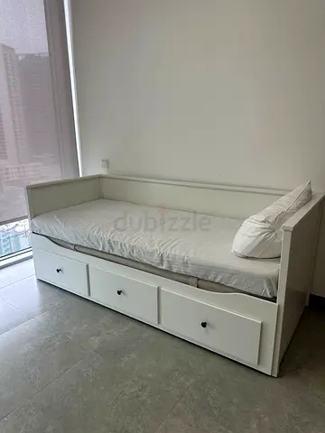 Single Bed with Storage Drawers – 90×208 cm, Ivory