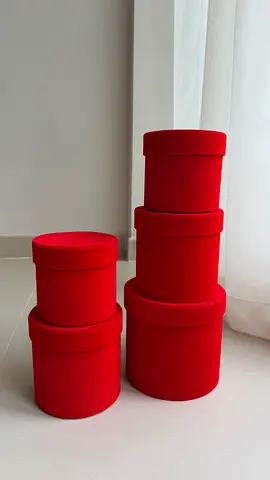 Set of 5 Red Velvet Round Hat/Storage Boxes