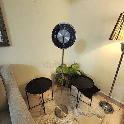 Stylish Modern Clock Floor Lamp with Accent Tables