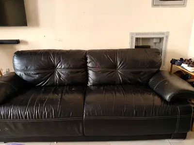 Classic Black Leather Sofa
