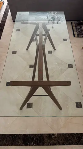 6 Person Glass Dining Table - Solid Wood Legs - West Elm