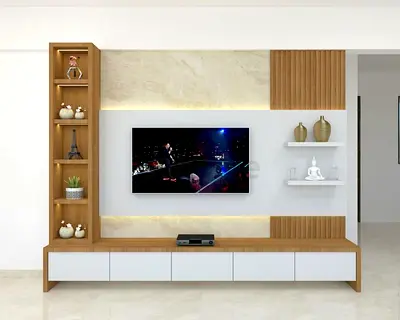 Modern Multi-Textured TV Unit with Open Shelving