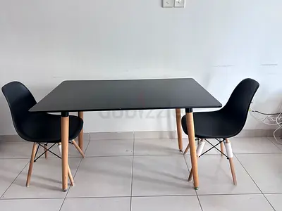 Black modern dining table with 2 chairs - good condition