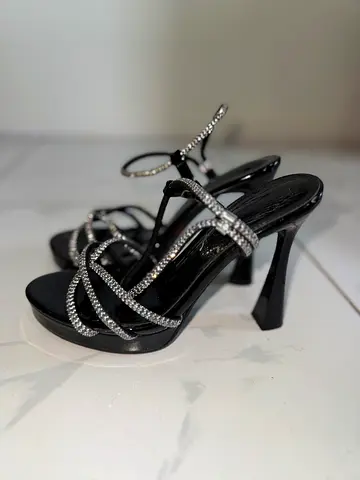 Elegant Black High Heels with Rhinestone Design