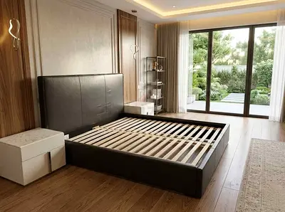 Crate Barrel king Grey Leather Bed frame