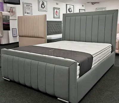 Stylish Grey Upholstered King Size Bed