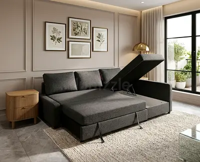 Stylish L-Shape Sofa Cum Bed 2 in 1 design (Sofa + Bed) Built-in storage for extra space Strong fram