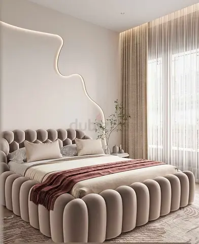 Modern curved upholstered bed frame