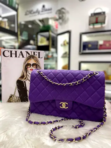 Chanel Deep Purple Quilted Caviar Leather Jumbo Double Flap Bag (Authentic/New)