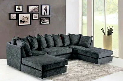 My L-shaped Charcoal Velvet Sectional Sofa with Ottoman