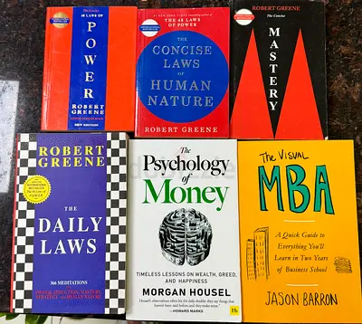 My bundle: 6 self-help books : Robert Greene set + The Psychology of Money  The Visual MBA