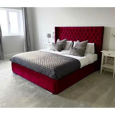 Maroon Velvet Tufted Bed Frame