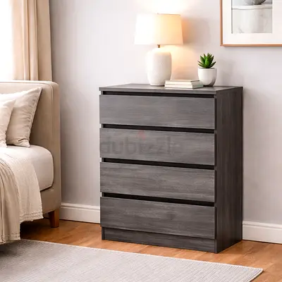 Modern Grey Wooden 4 Drawer Chest – Bedroom Storage Cabinet  Organizer