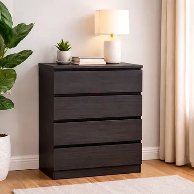 Wenge Wooden 4 Drawer Chest – Bedroom Storage Cabinet  Organizer