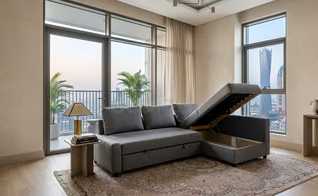 L-Shape Sofa Bed with Storage Modern design with pull-out bed Extra storage space for blankets  ite